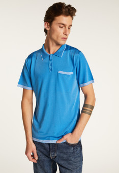 Polo fines rayures Fil Lumière Laurentin 6042 flot - 06 bleu moyen