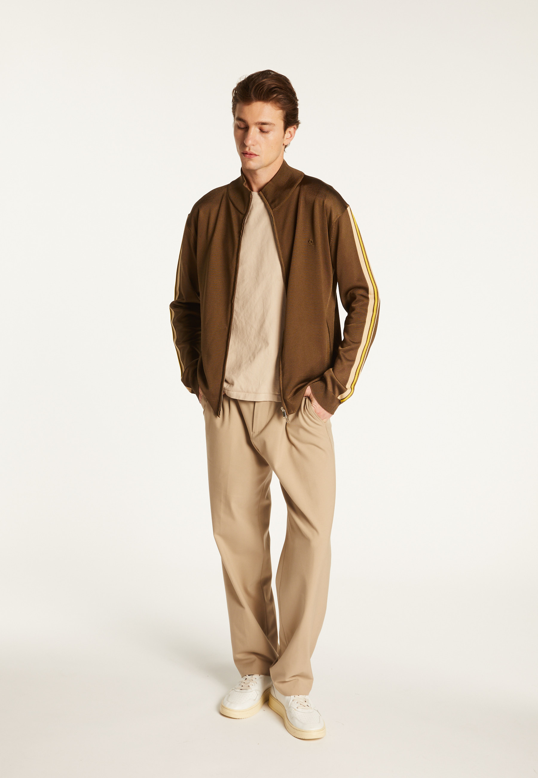 Veste zippée en fil lumière - Romuald 7767 kaki/raphia/citron - 83 Kaki