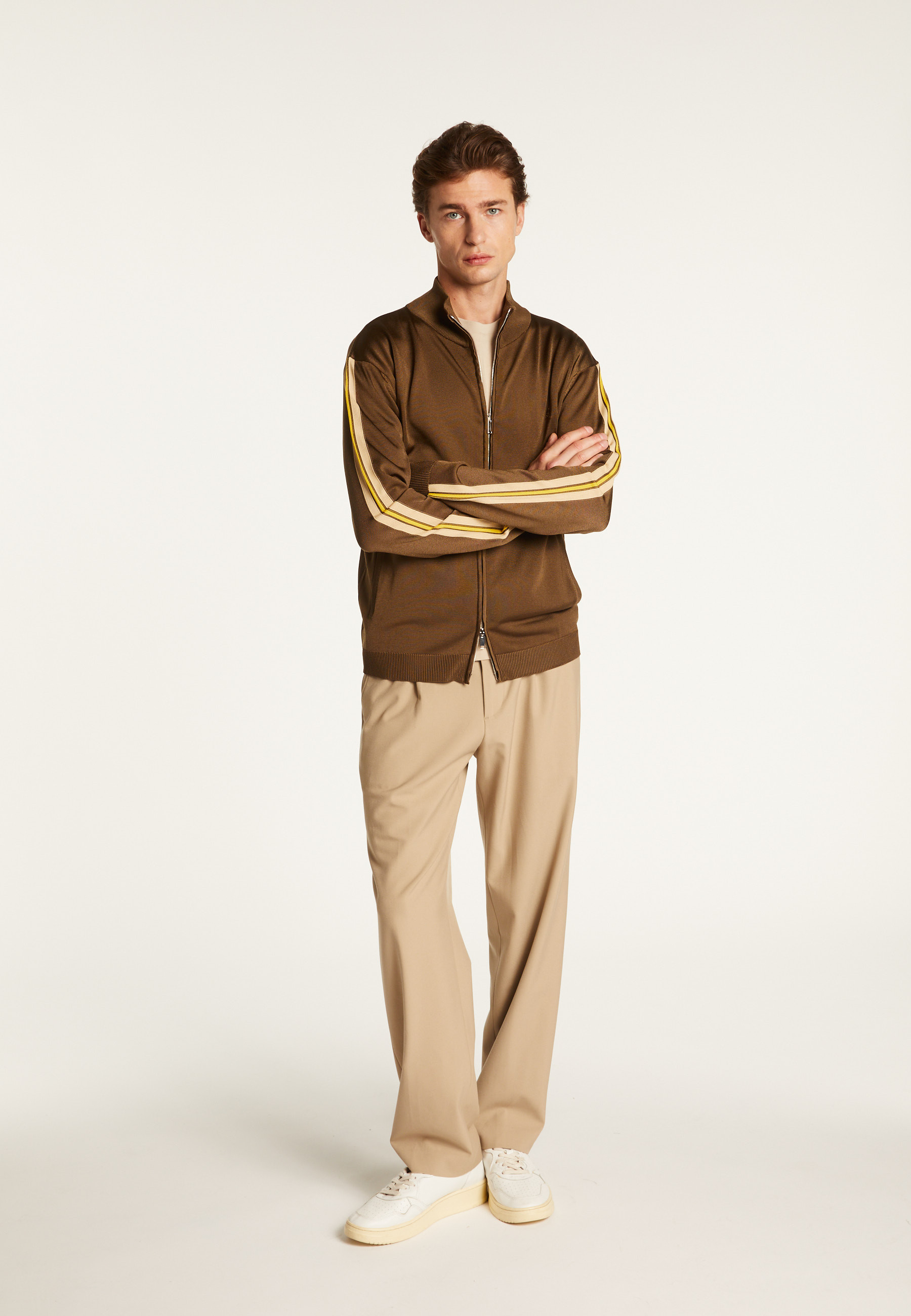 Veste zippée en fil lumière - Romuald 7767 kaki/raphia/citron - 83 Kaki