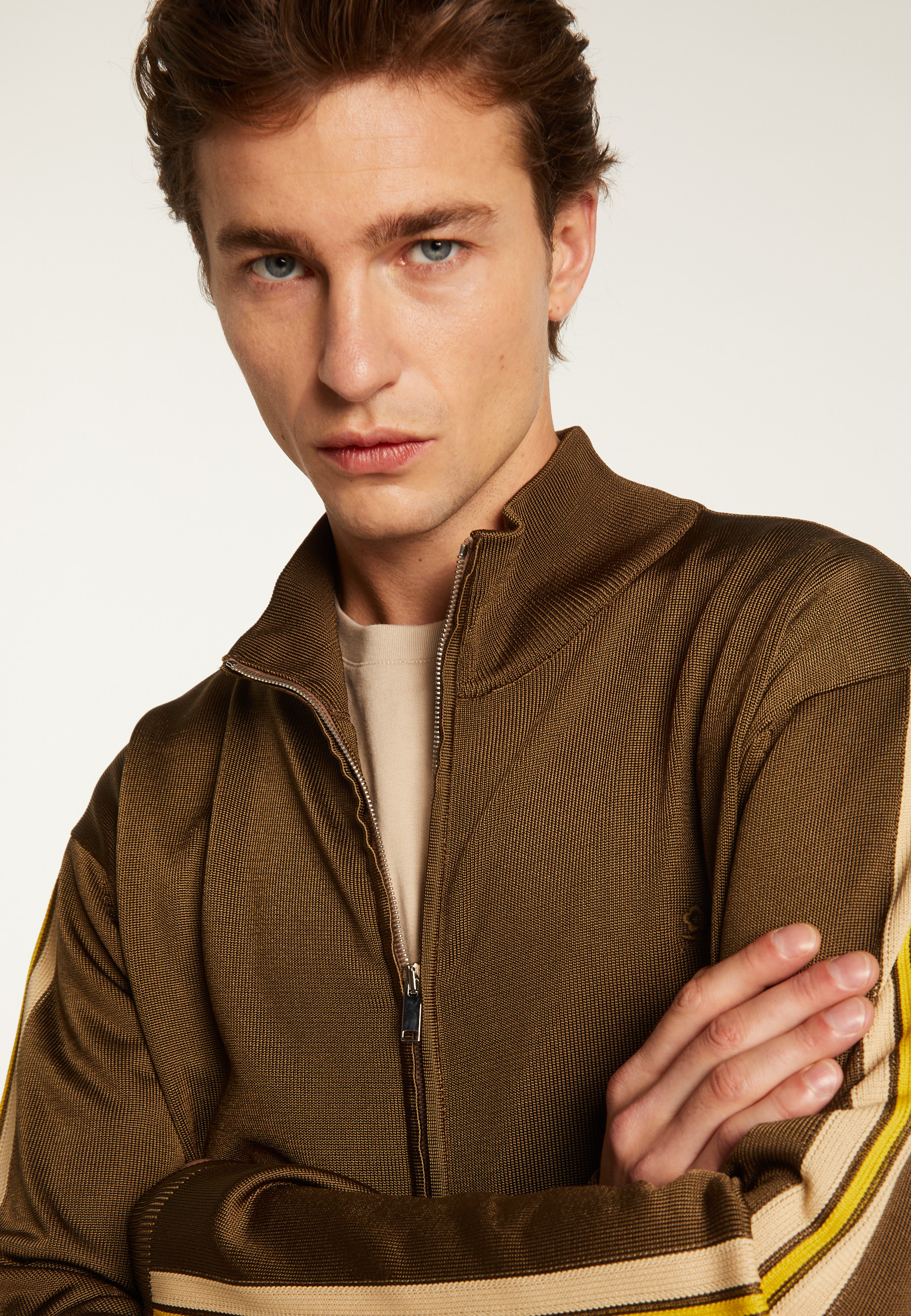 Veste zippée en fil lumière - Romuald 7767 kaki/raphia/citron - 83 Kaki