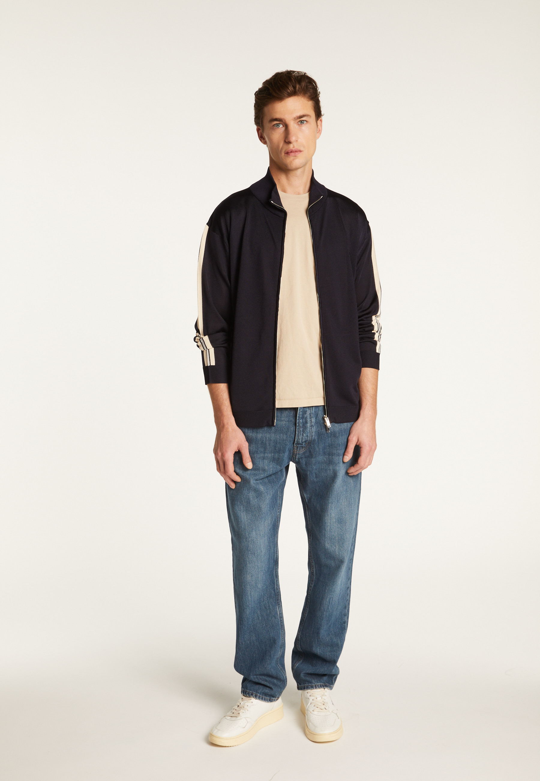 Veste zippée en fil lumière - Romuald 7767 kaki/raphia/citron - 83 Kaki