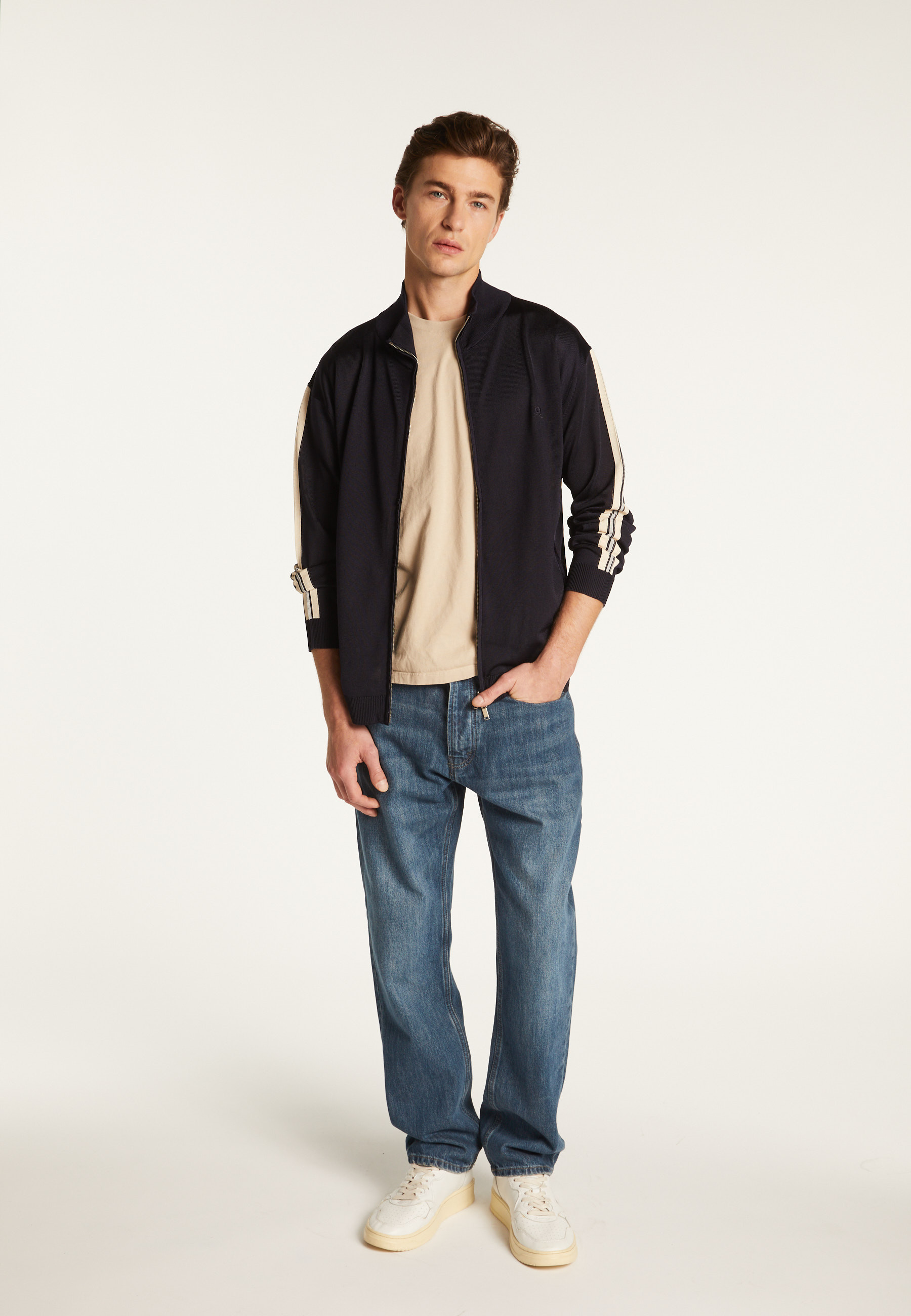 Veste zippée en fil lumière - Romuald 7767 kaki/raphia/citron - 83 Kaki