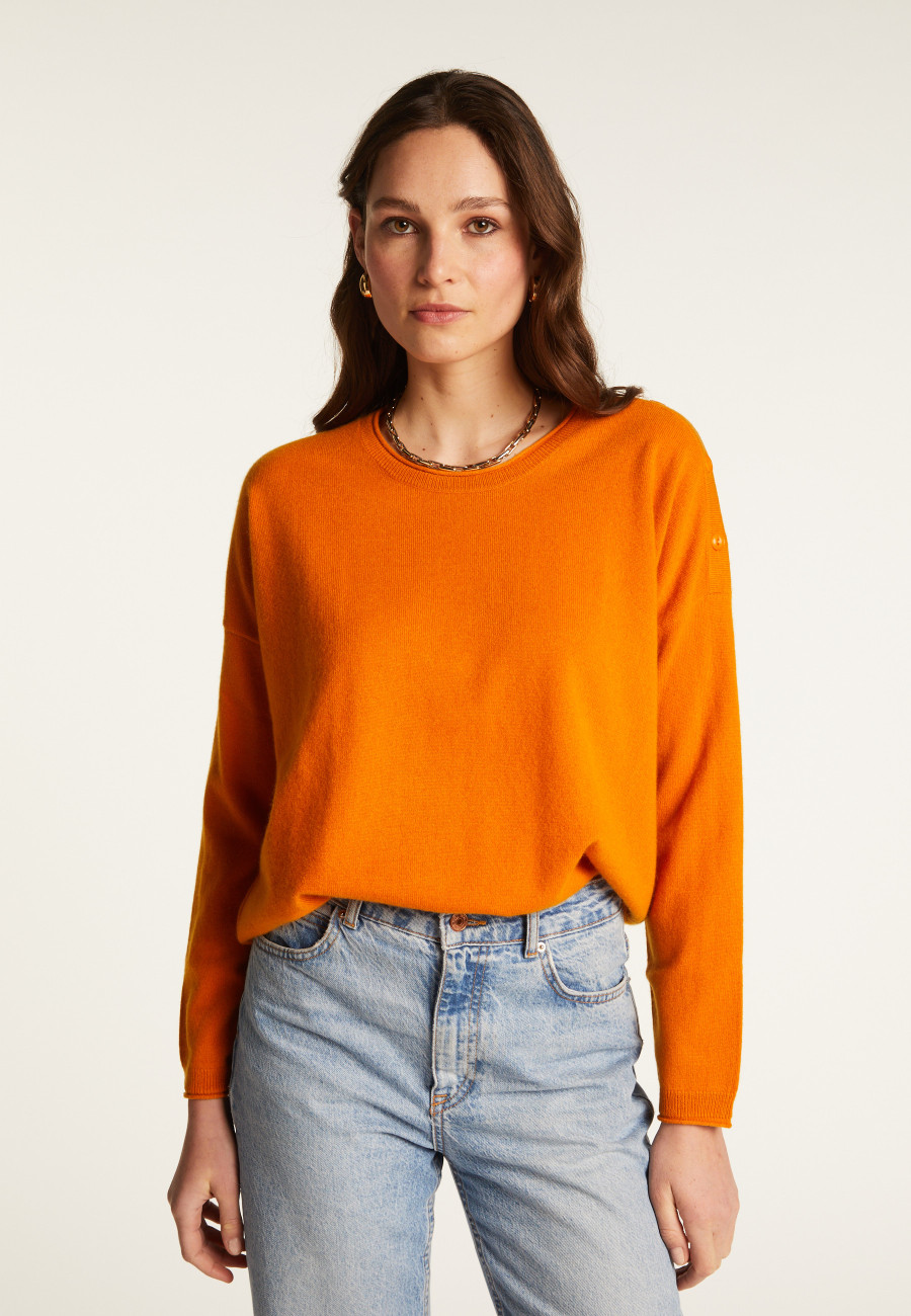 Suéter solto de cashmere com gola redonda e botões - Acene