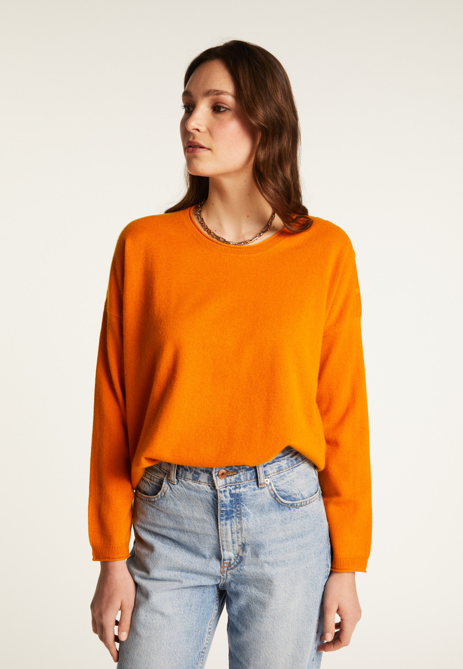 Suéter solto de cashmere com gola redonda e botões - Acene