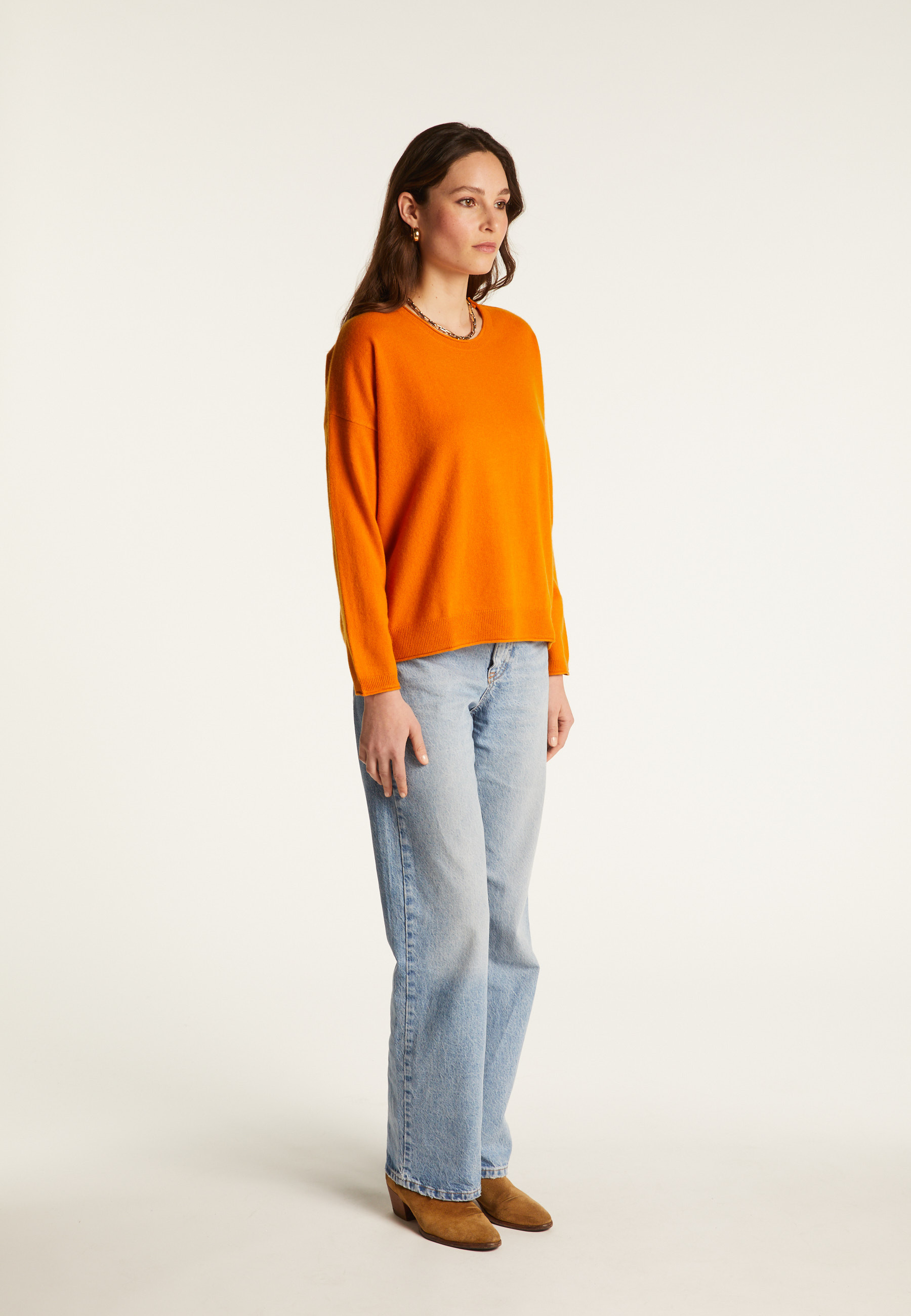 Pull ample boutonné à col rond en cachemire - Acene 7443 paon - 06 Bleu moyen