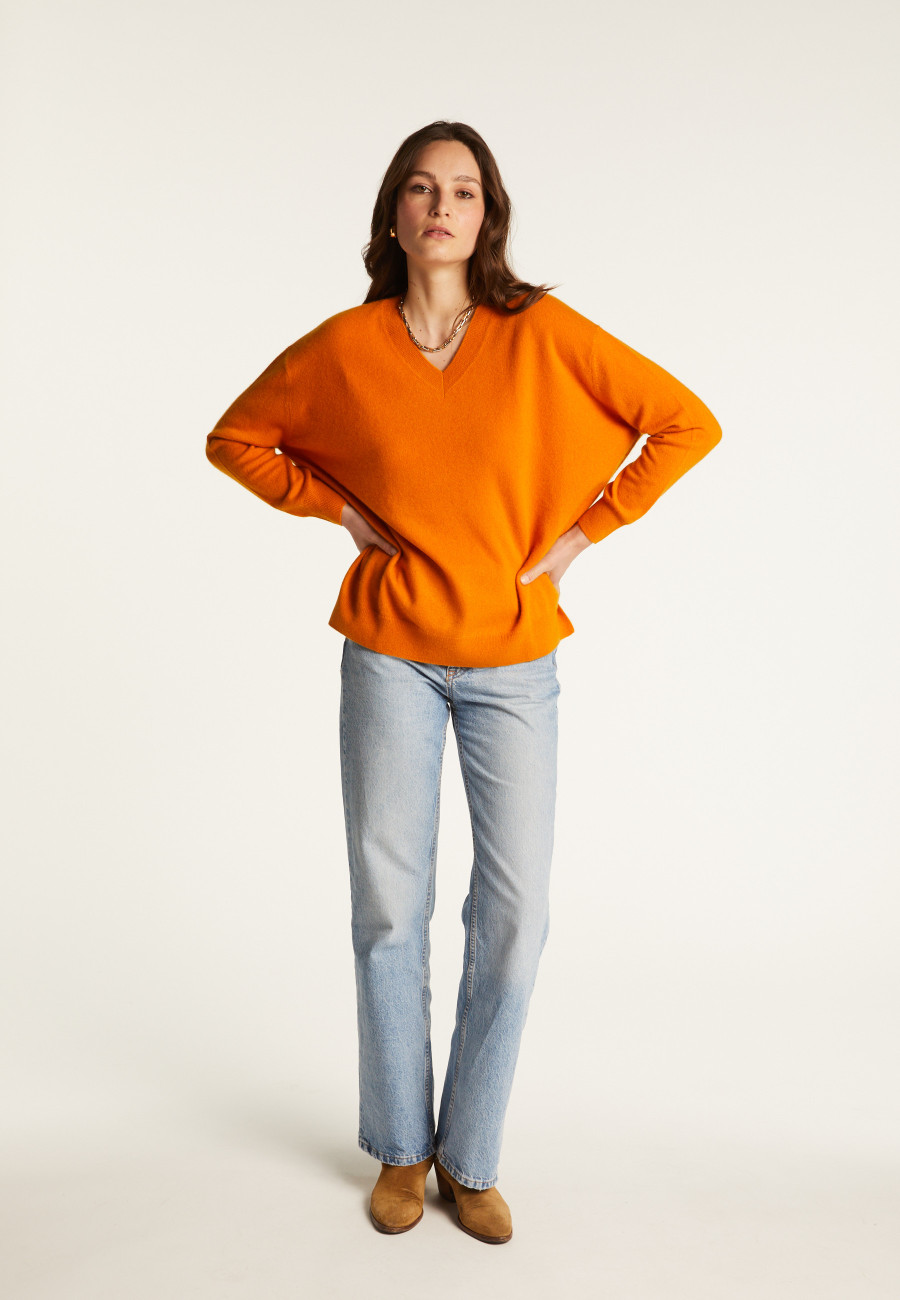V-neck cashmere sweater with slits and ribbing - Alienor
