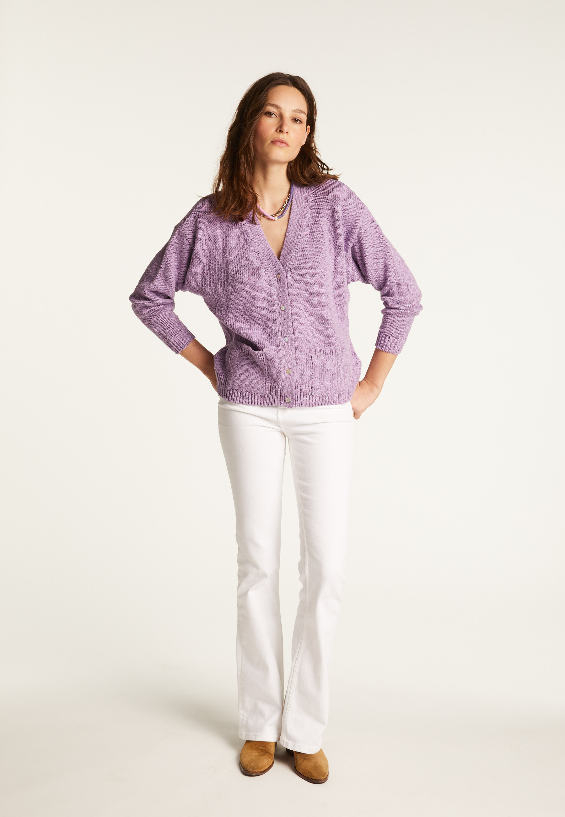 Cotton and linen V-neck cardigan - Thais