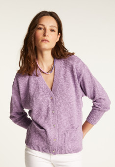 Gilet col V en coton et lin - Thais 7601 ecru - 82 Ecru