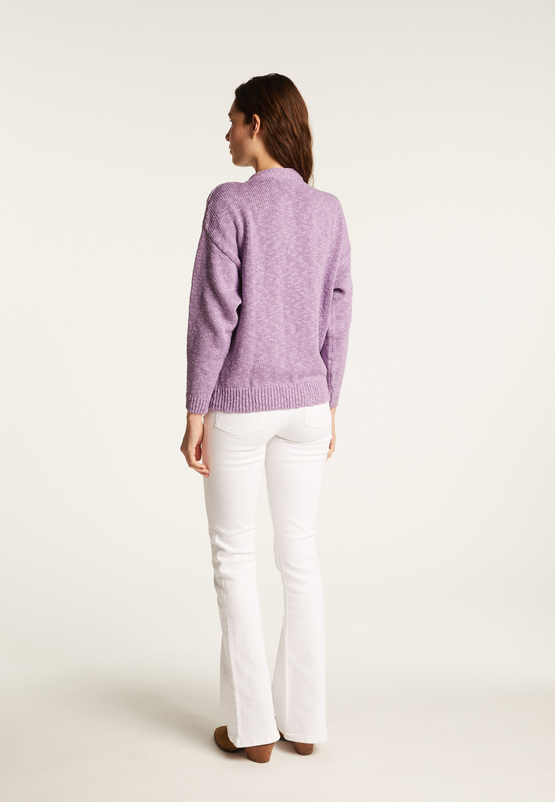 Gilet col V en coton et lin - Thais 7601 ecru - 82 Ecru