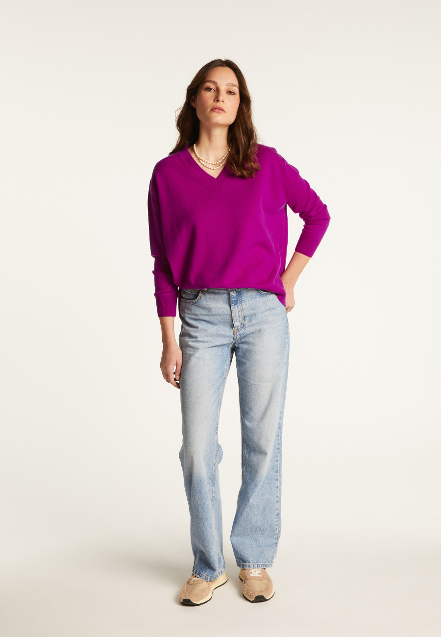 Suéter de cashmere folgado com decote em V e fendas - Alienor