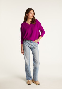 Loose sweater with V-neck slits in cashmere - Alienor