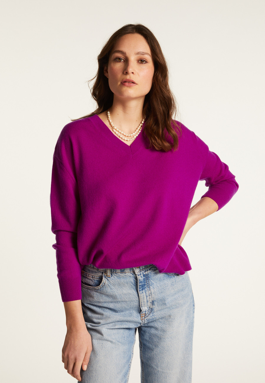 Suéter de cashmere folgado com decote em V e fendas - Alienor