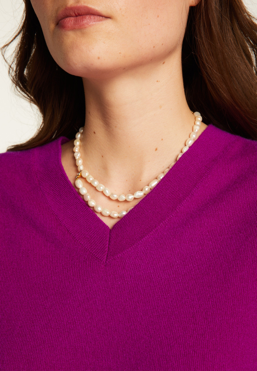 Suéter de cashmere folgado com decote em V e fendas - Alienor