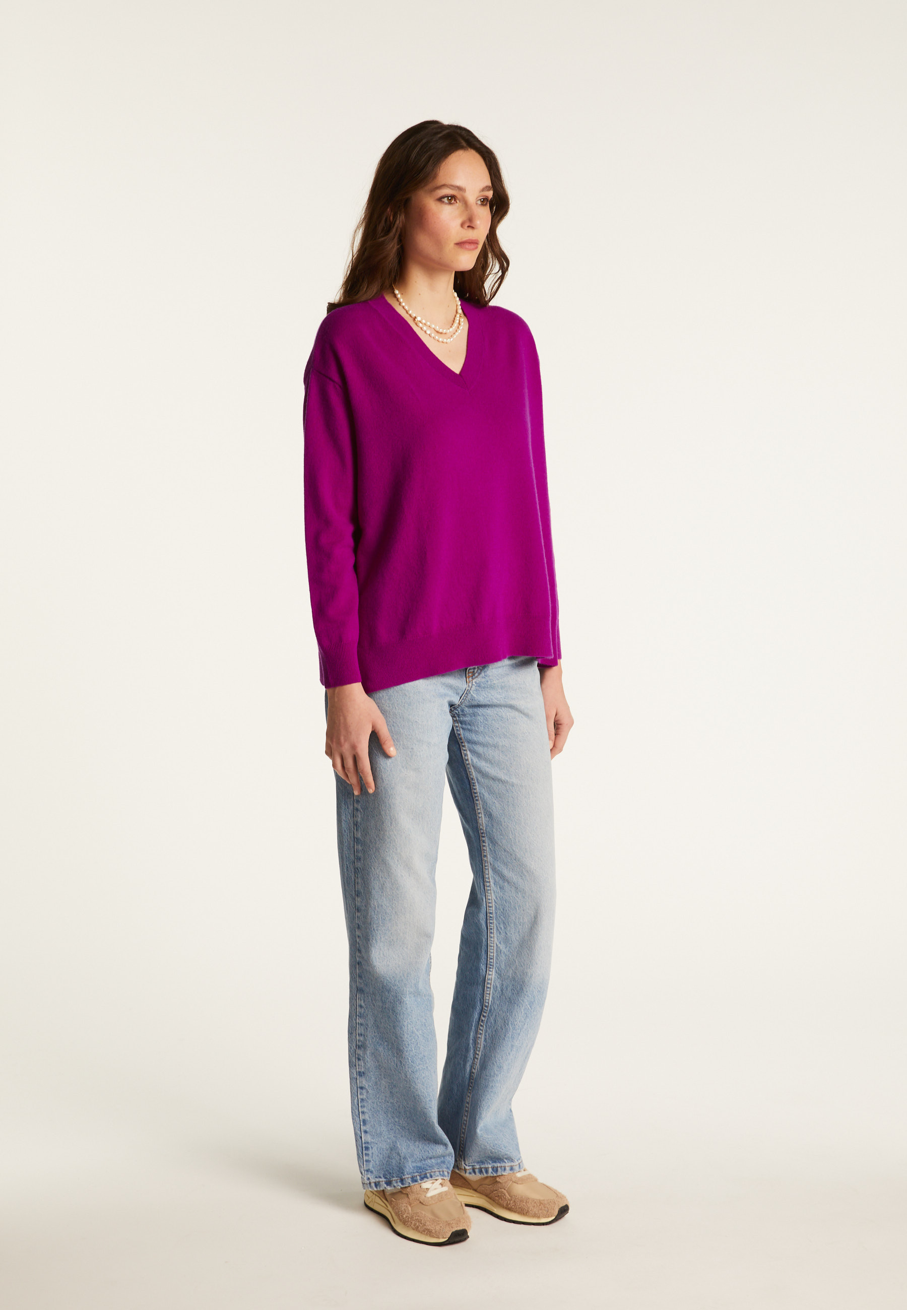 Loose sweater with V-neck slits in cashmere - Alienor