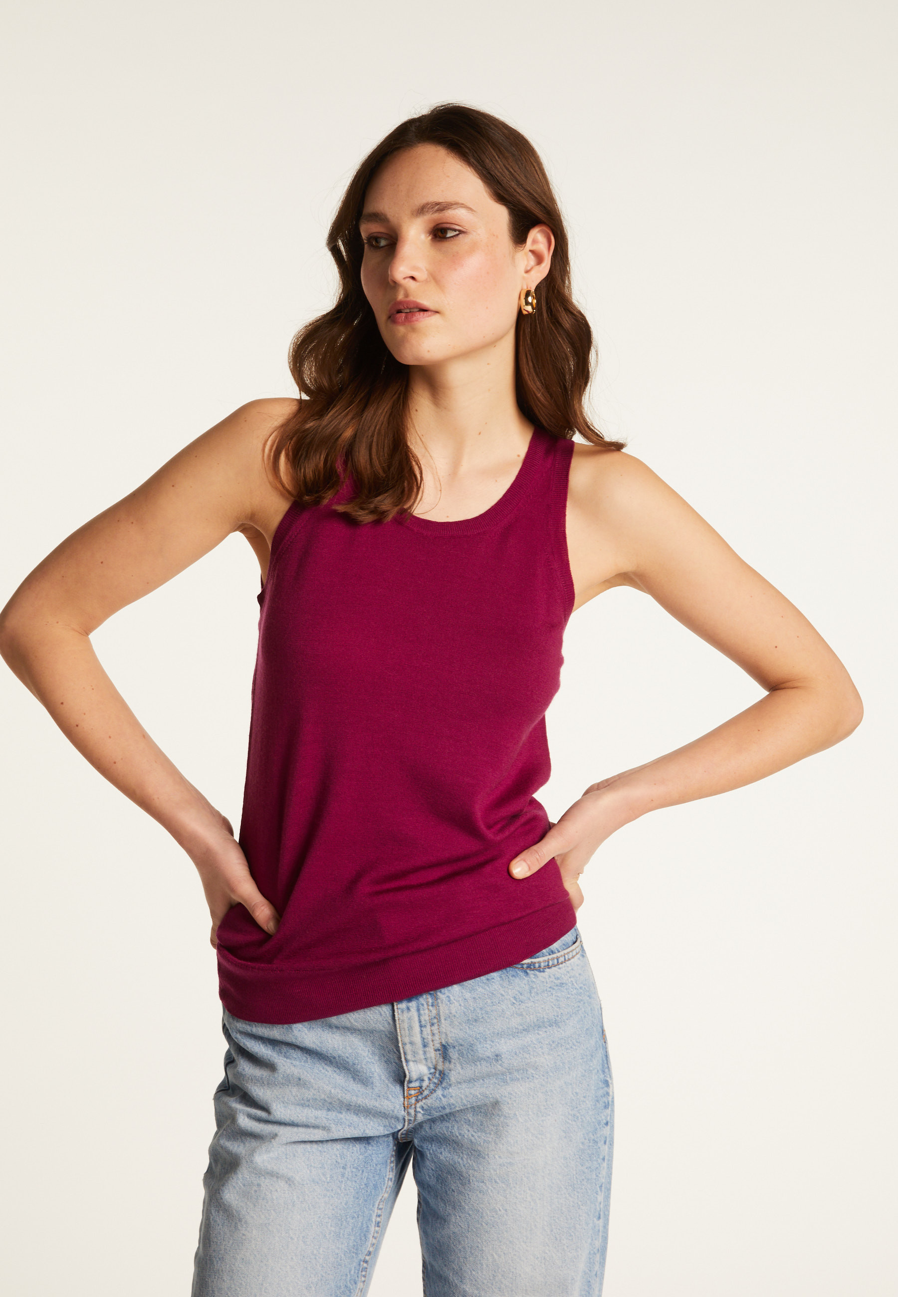 Merino wool round-neck jersey stitch tank top - Antenia