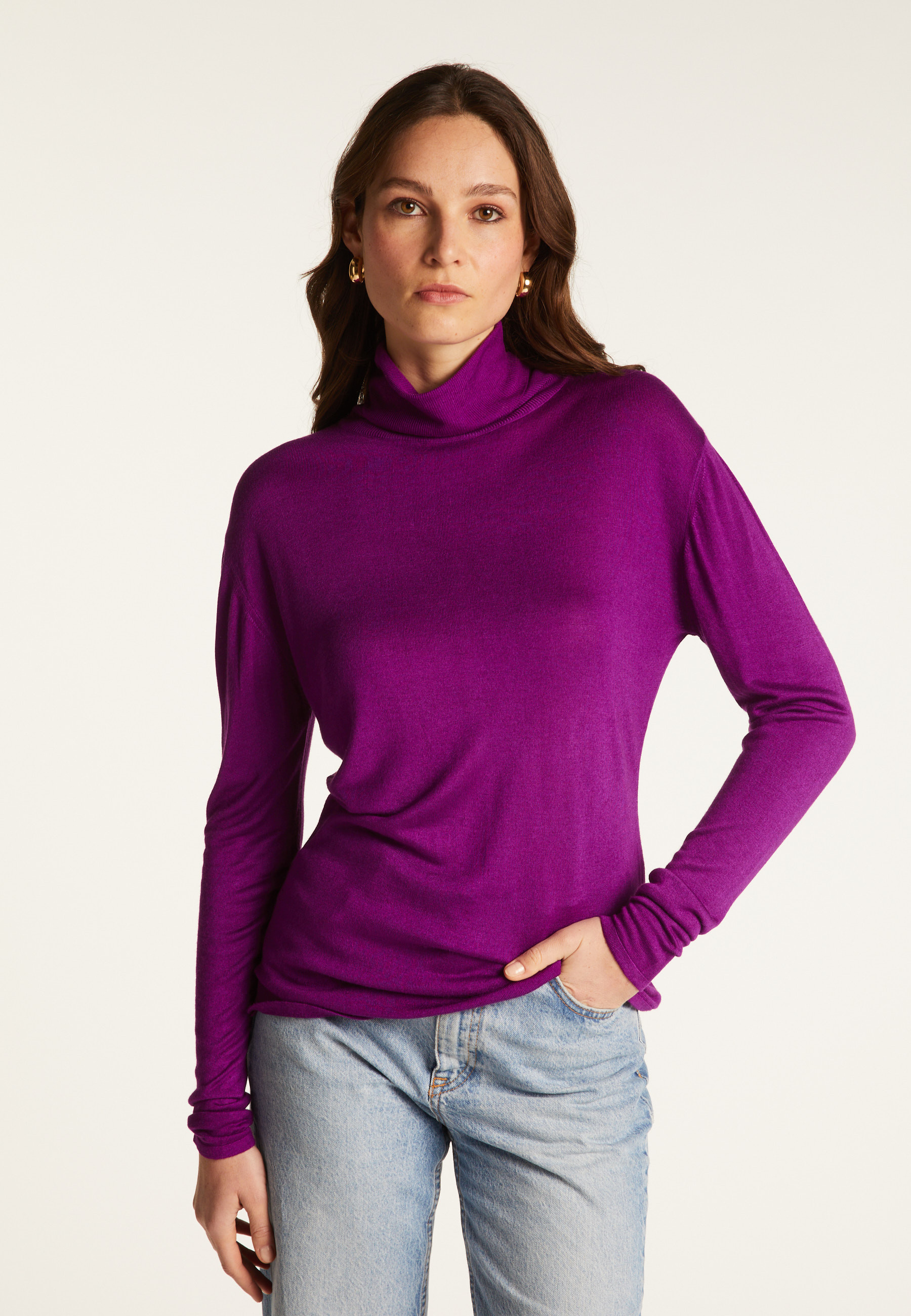T-shirt col roulé en bambou cachemire fine maille - Aerio 7890 ultraviolet - 17 Violet