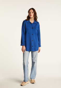 Veste boutonnée avec poches en laine mérinos - Giselle 7841 saphir - 03 Bleu foncé