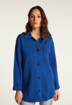Veste boutonnée avec poches en laine mérinos - Giselle 7841 saphir - 03 Bleu foncé