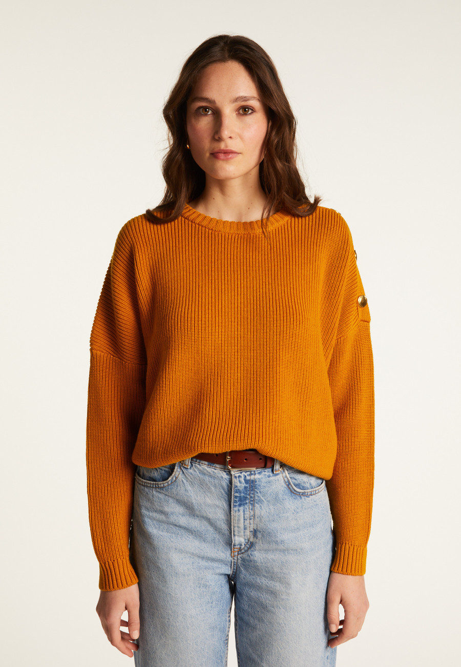 Merino wool round neck buttoned shoulder sweater - Gao