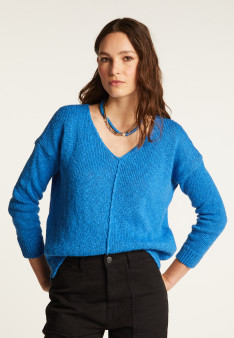 V-neck cotton and linen sweater - Nathalie