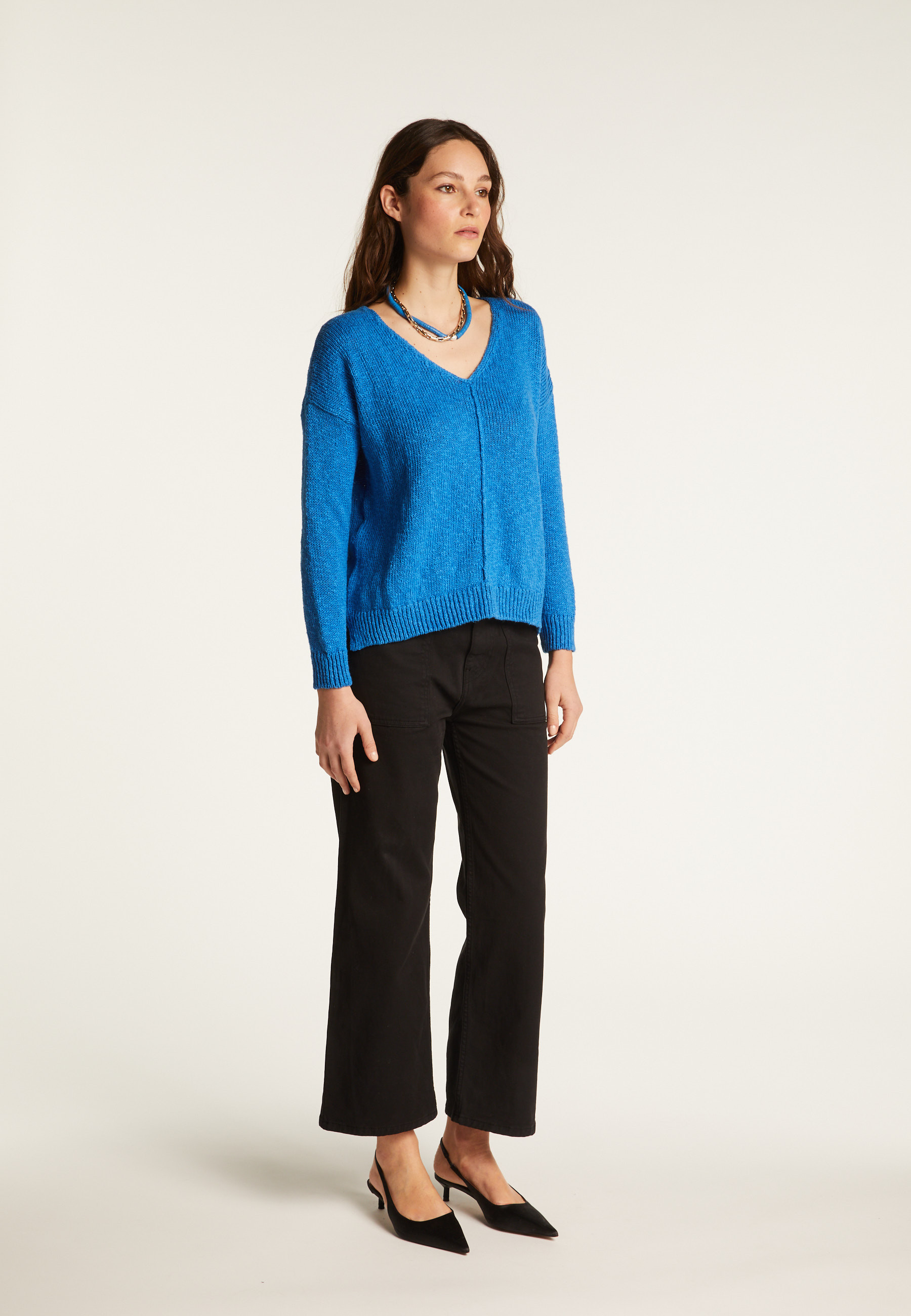 V-neck cotton and linen sweater - Nathalie