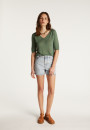 Flamed linen V-neck t-shirt - Bonbon