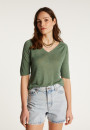 Flamed linen V-neck t-shirt - Bonbon