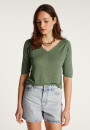 Flamed linen V-neck t-shirt - Bonbon