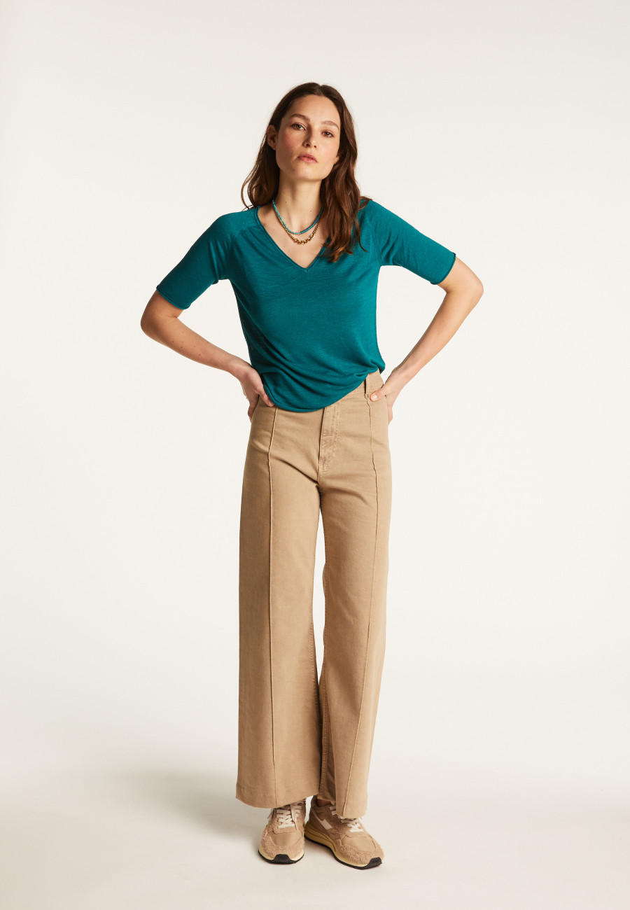 Camiseta gola V de linho flamejado - Bonbon