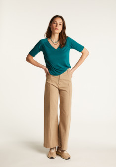 Flamed linen V-neck t-shirt - Bonbon