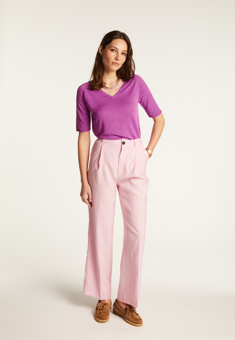 Camiseta gola V de linho flamejado - Bonbon