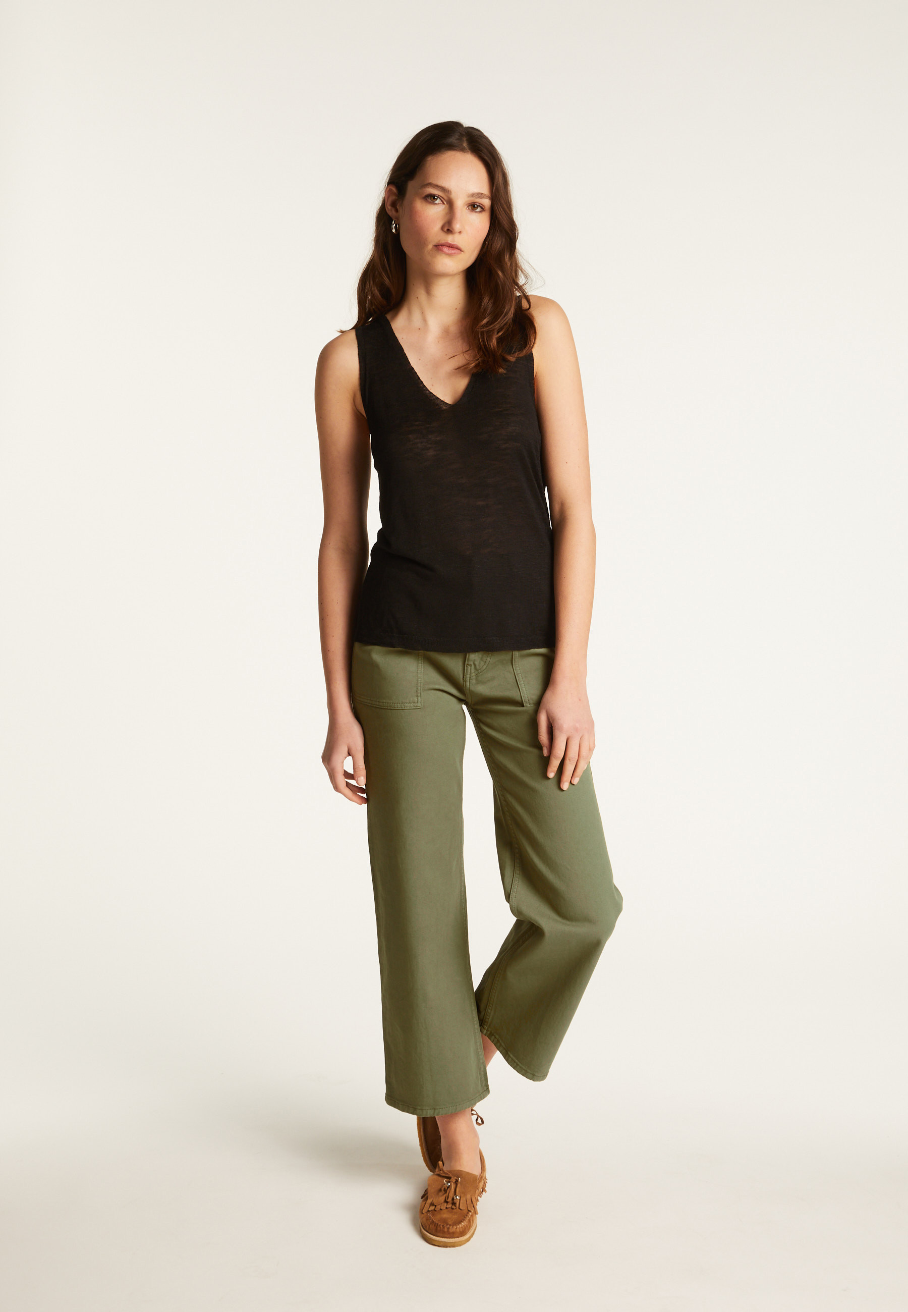 Slub linen V-neck tank top - Lalita