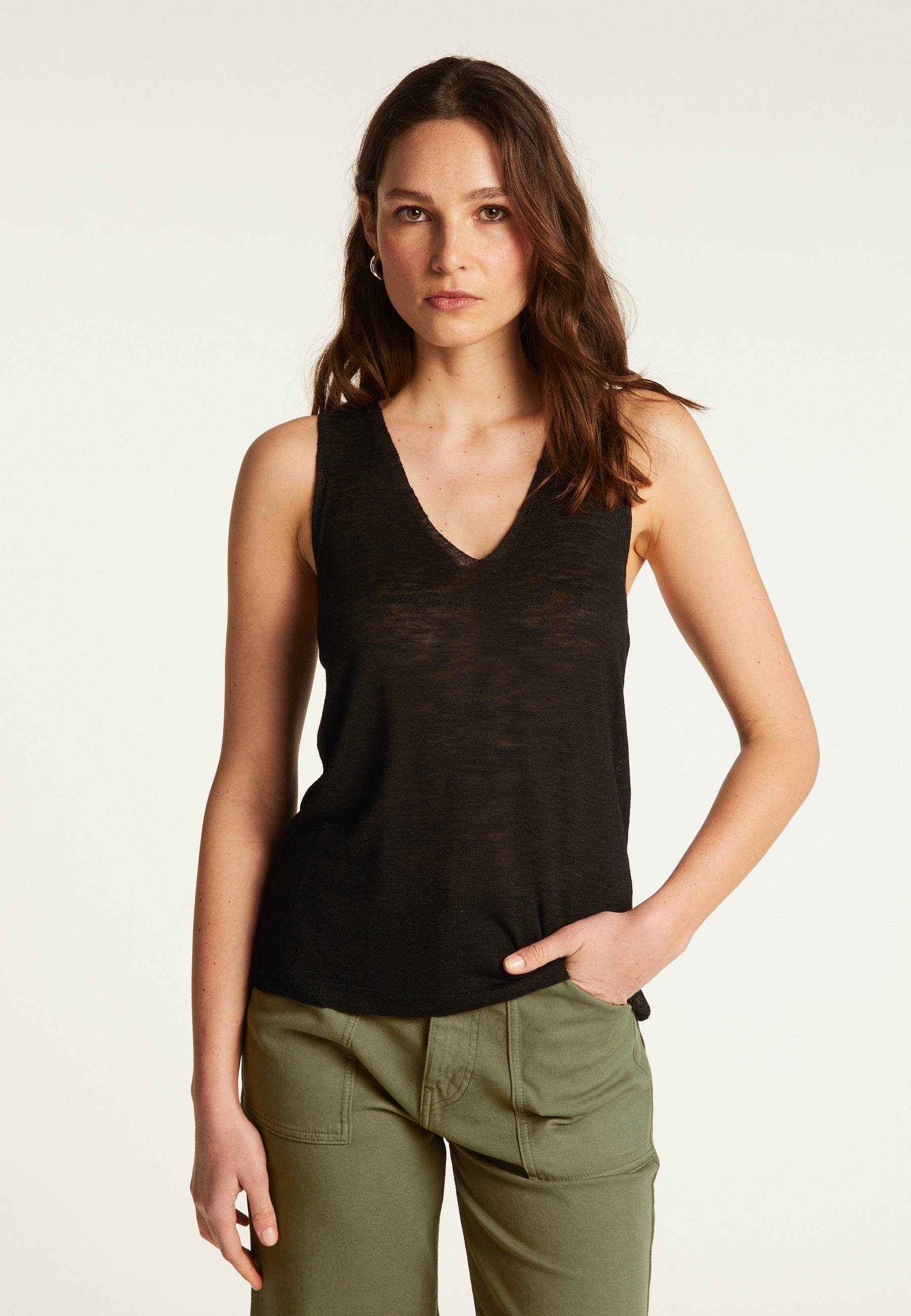 Slub linen V-neck tank top - Lalita