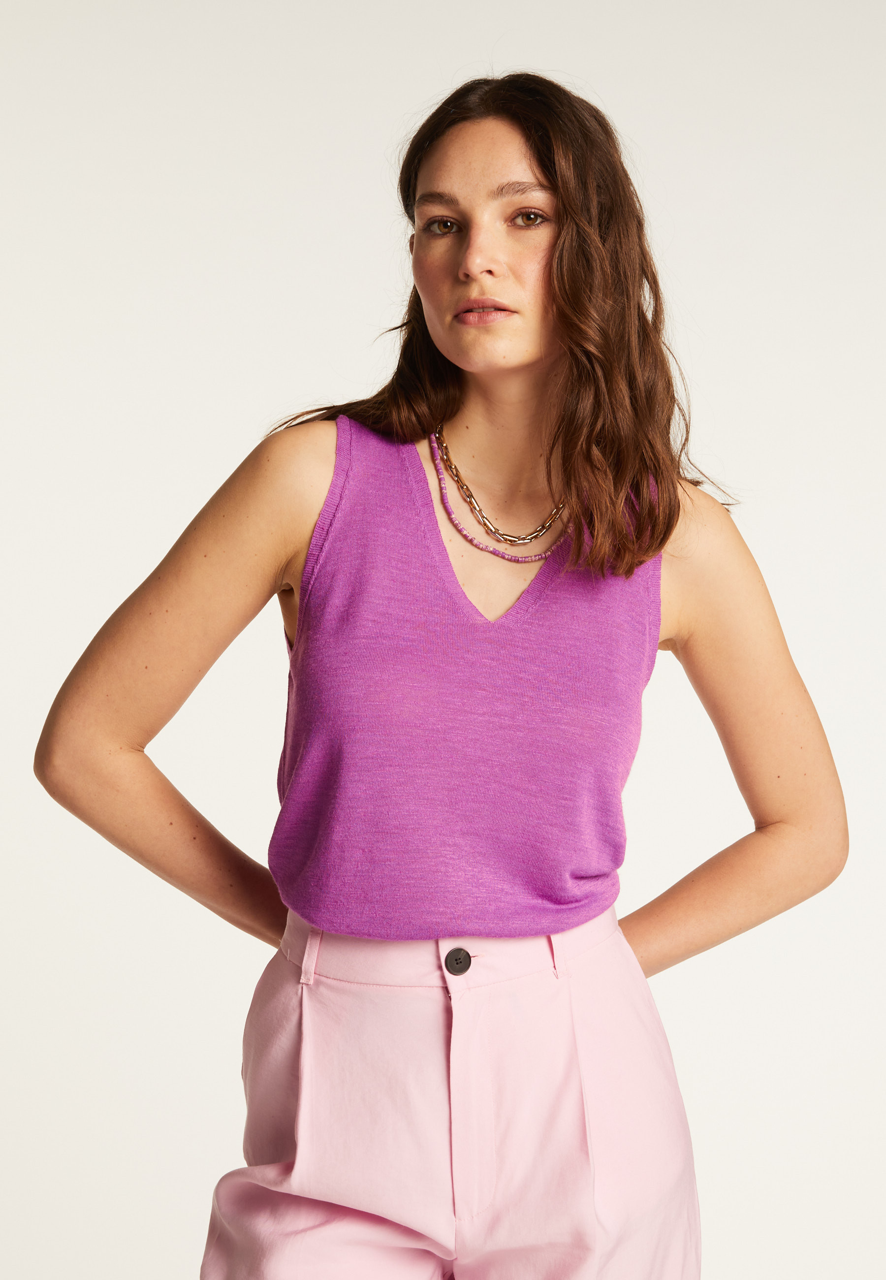 Slub linen V-neck tank top - Lalita