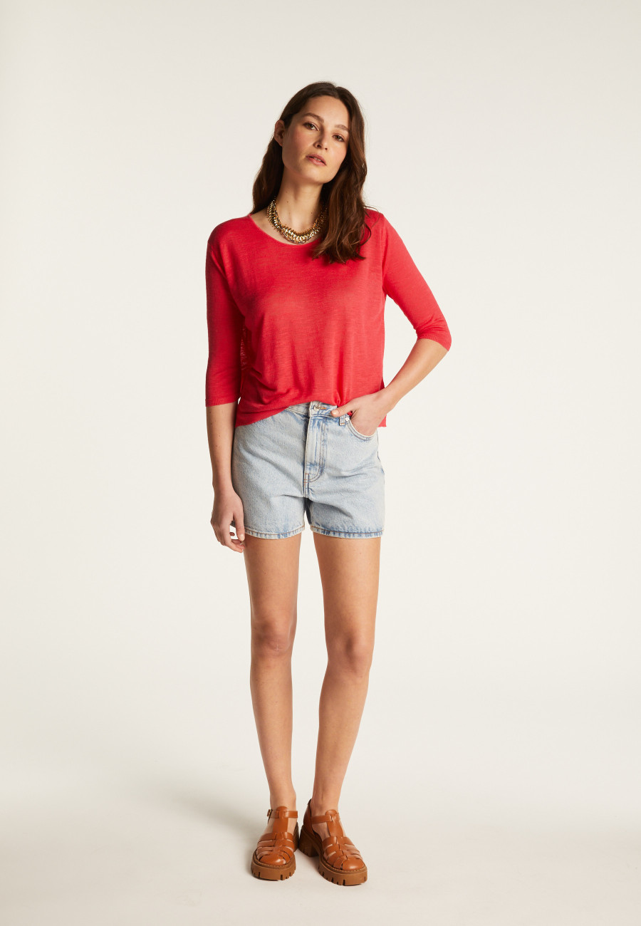 Camiseta gola redonda em linho flamejado - Domy