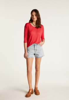 Round neck t-shirt in flamed linen - Domy