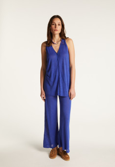 Short-sleeved flamed linen vest - Dara