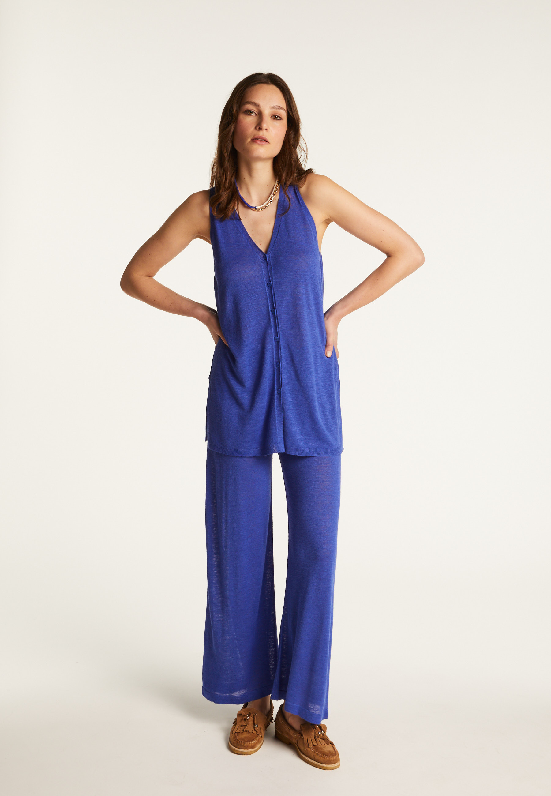 Short-sleeved flamed linen vest - Dara