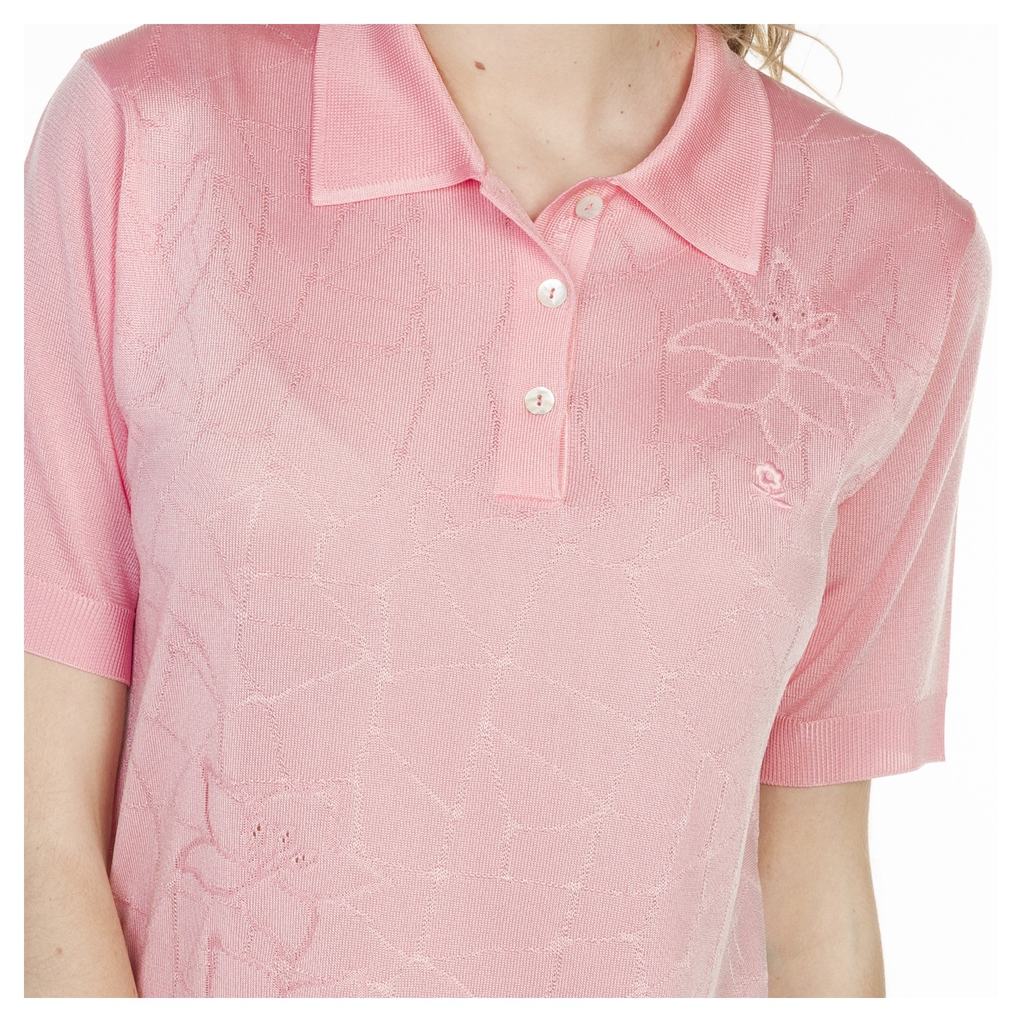Polo motif géométrique en Fil Lumière Louise 4422 chimere- 24 rose clair