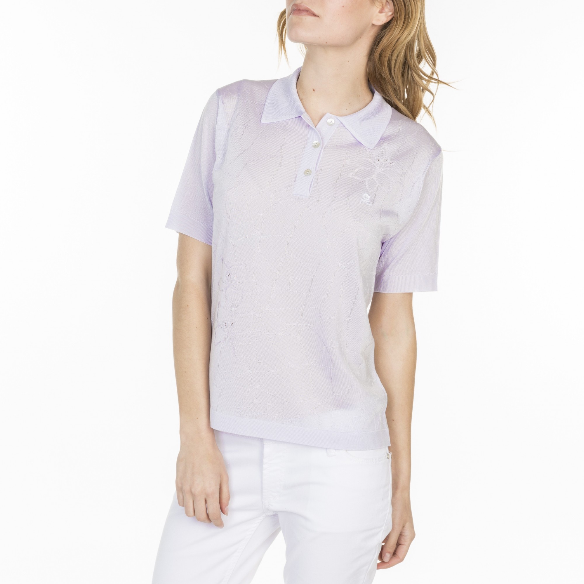 Polo motif géométrique en Fil Lumière Louise 7090 fluorite- 16 violet clair