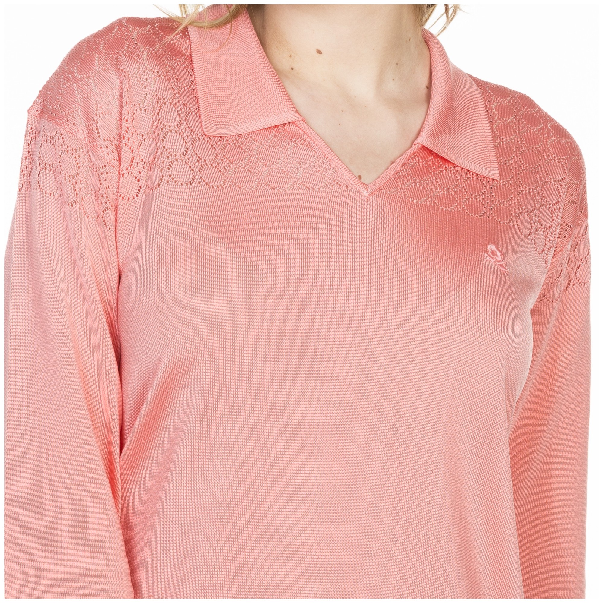 T-shirt col polo en Fil Lumière Lou 529 melba- 25 rose moyen