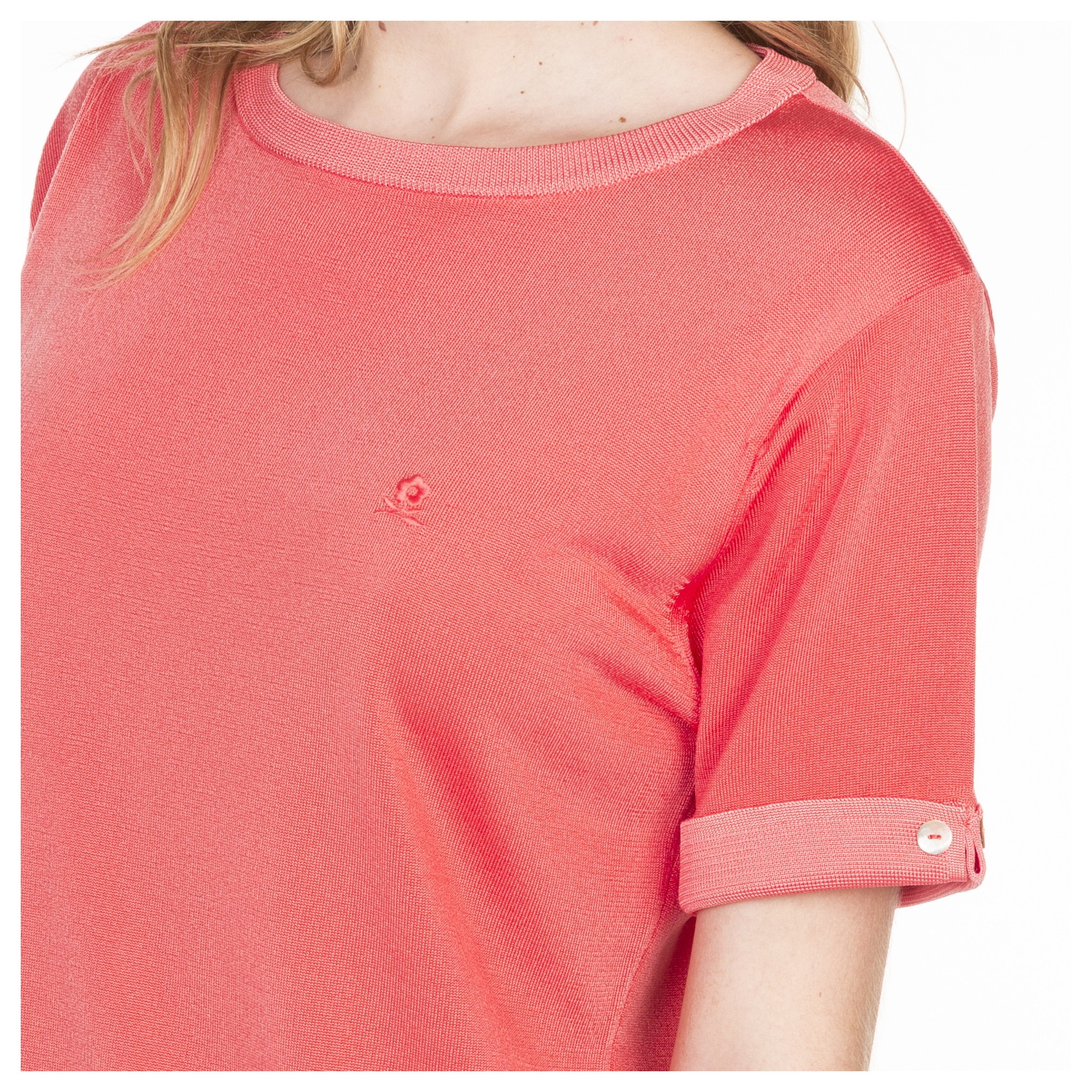 T-shirt uni manches fantaisie en Fil Lumière Laurie 6070 sorbet-15 orange