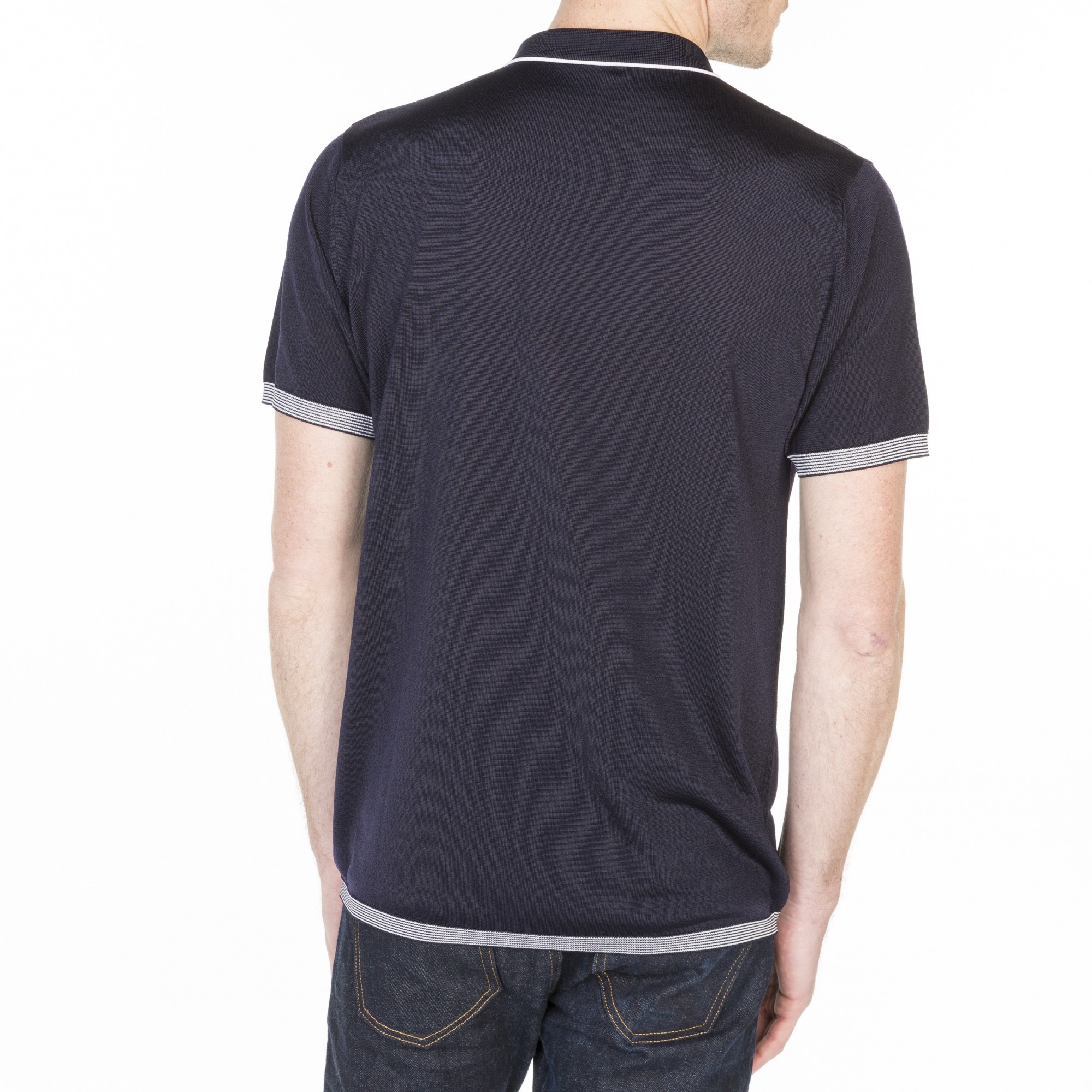 Polo fines rayures Fil Lumière Laurentin 6040 marine - 05 bleu marine