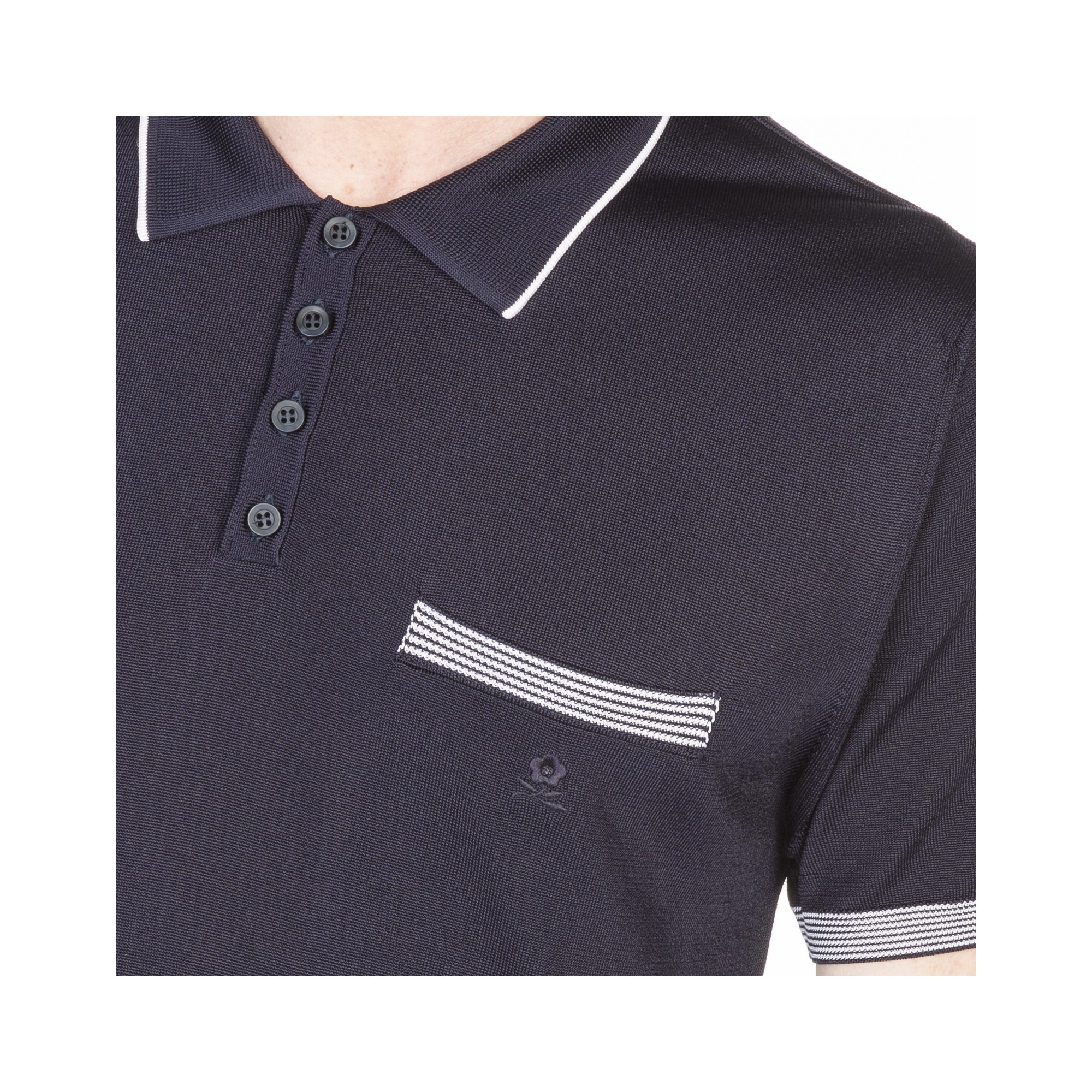 Polo fines rayures Fil Lumière Laurentin 6040 marine - 05 bleu marine