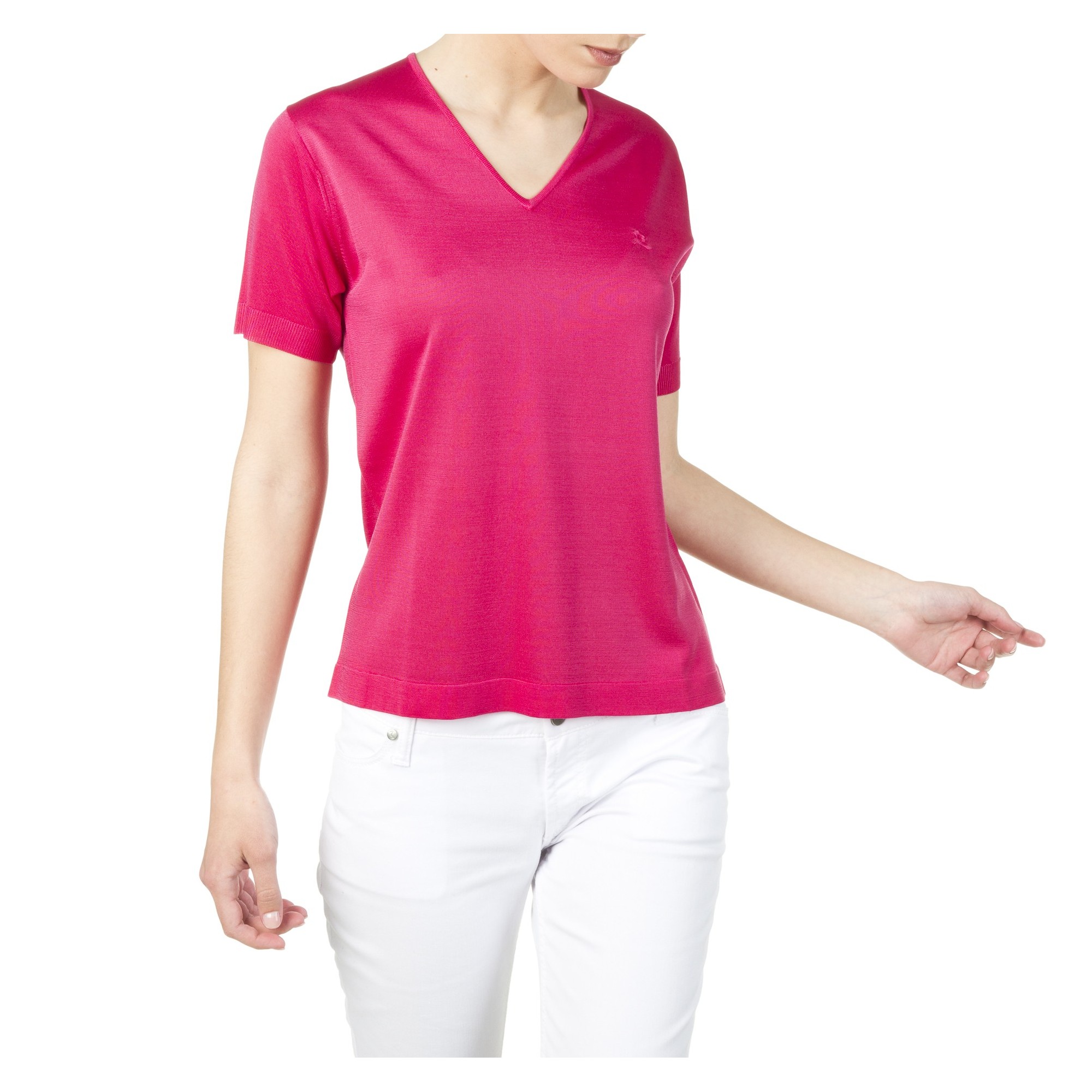 Tshirt col v manches courtes Fil Lumière Débora 0765 flamand - 25 rose moyen