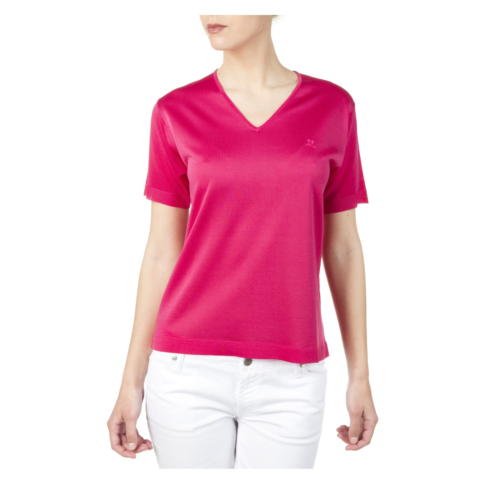 Tshirt col v manches courtes Fil Lumière Débora 0765 flamand - 25 rose moyen