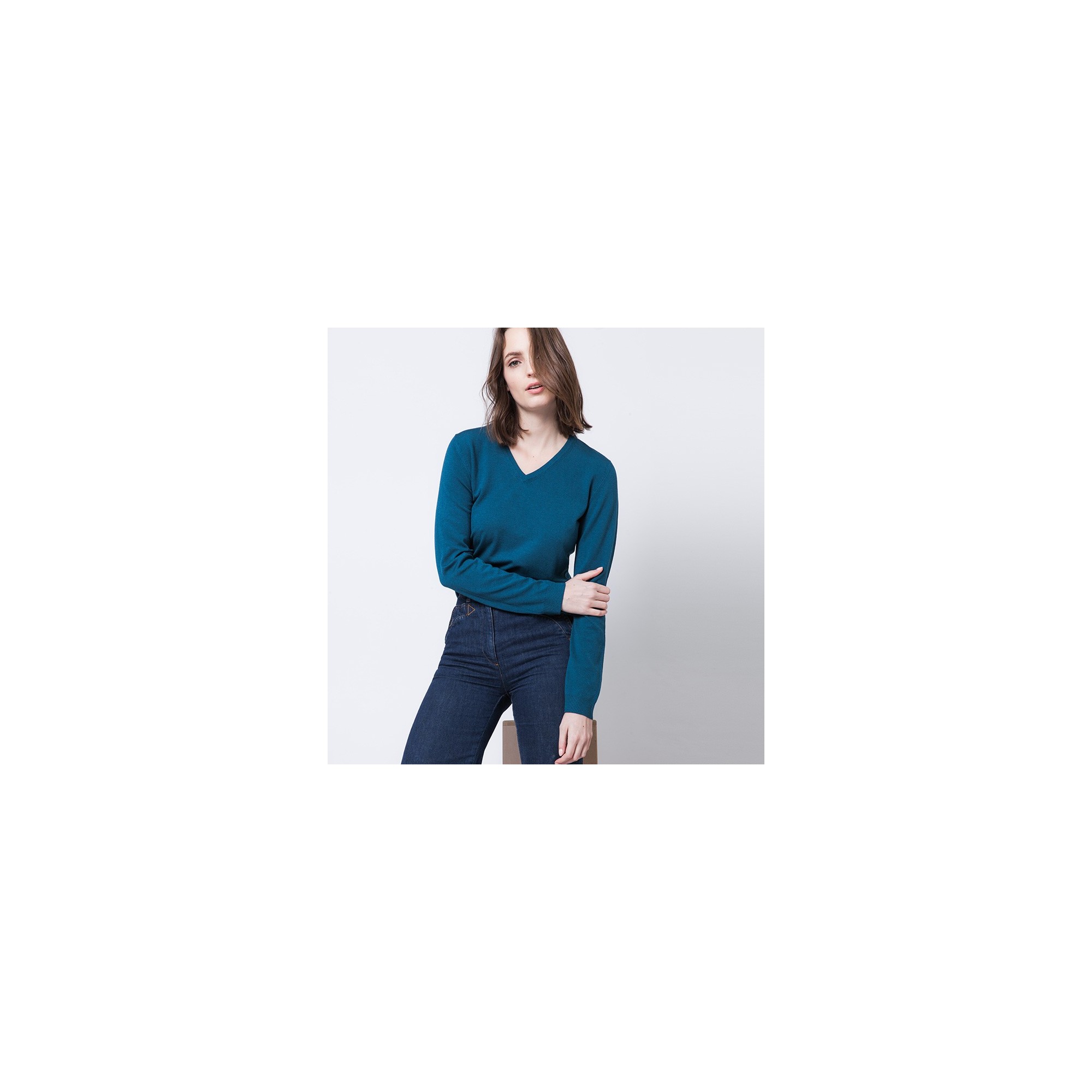 Pull col V Aristote 6153 Emeraude - 06 Bleu moyen