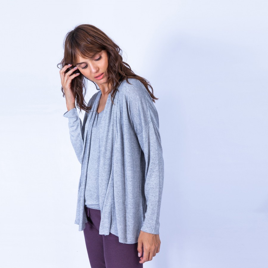 Cardigan Cashmere com gola xale de fibra de bambu - Hani