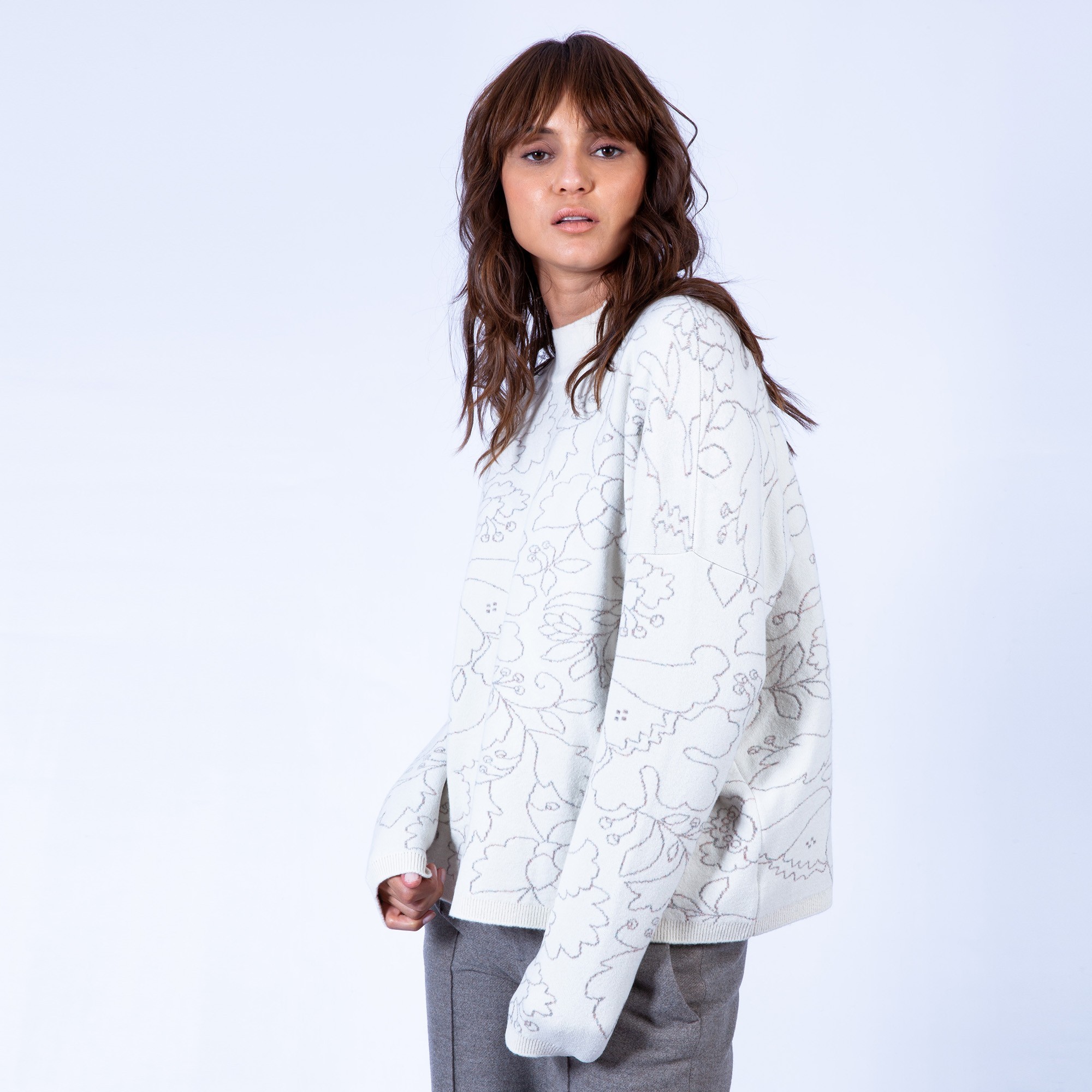 Pull à fleurs Maison Montagut x Martin Morel - Galati 6380 Perle grege - 13 Beige m