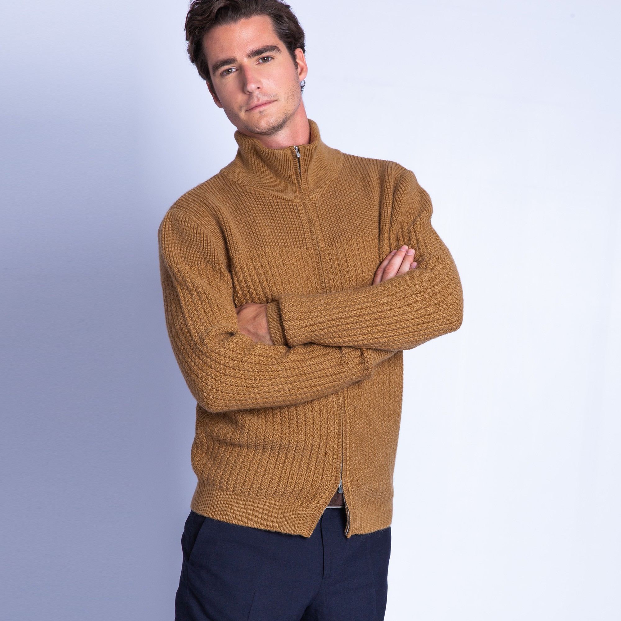 Gilet col montant zippé en alpaga Fribourg 6349 camel - 46 marron clair